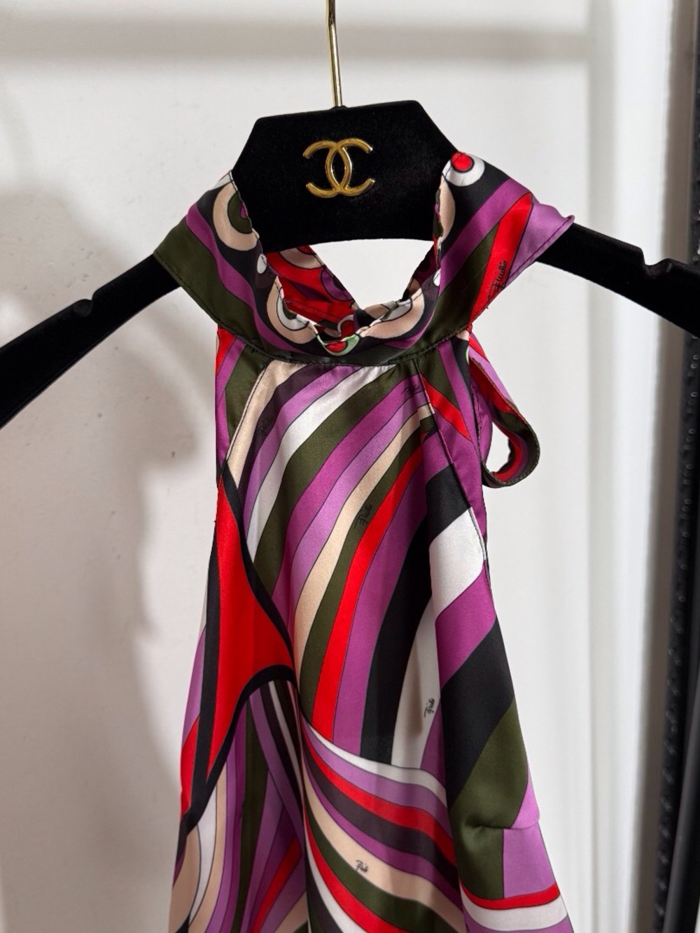 Emilio Pucci Multicolor Striped Halter Silk Scarf Top - Picture 8 of 8